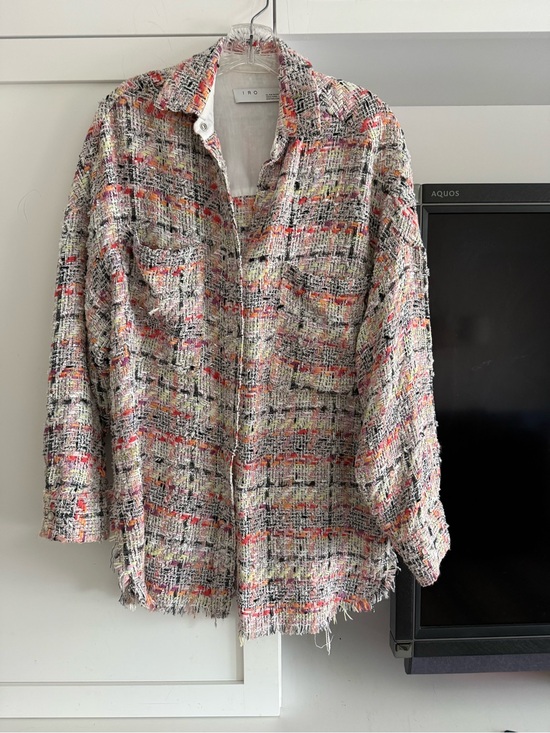 IRO Jackets & Blazers - IRO Multicolor Tweed Blazer Jacket - Cream with Coral & Black Accents
